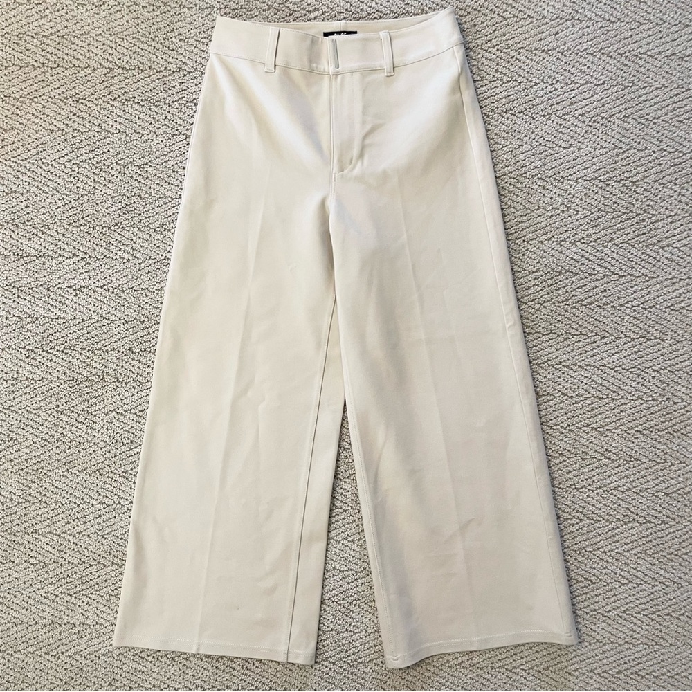 PAIGE NEW Cream Wide Leg Flat Front Ankle Trousers Size Small